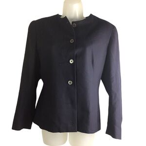 Alcott & Andrews Women’s Size 10 Navy Collarless Blazer 100% Wool Made in USA